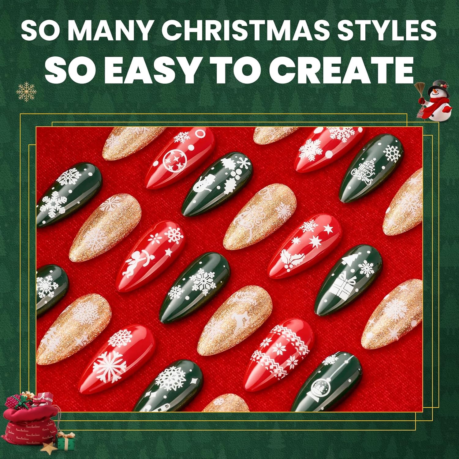 Beetles Snowflake Nail Art Stickers 30 Sheets 3D Nail Stickers White Snowmen Santa Claus Elk Nails Supplies DIY Decals for DIY Decoration Nails Art