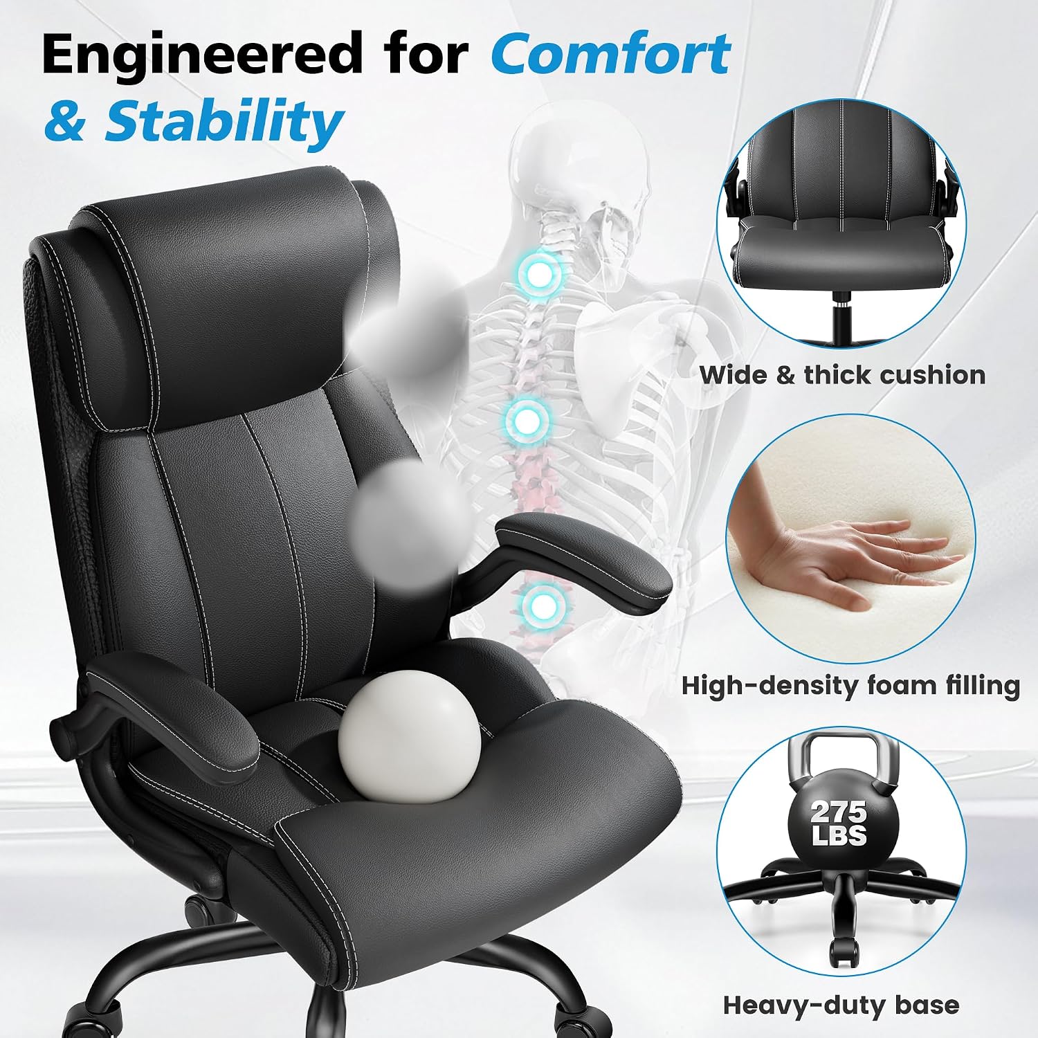Ergonomic Office Chair, High Back Executive Leather Desk Chair