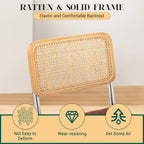 Mid Century Modern Dining Chairs Set Of 2, Faux Leather Rattan Dining Room Kitchen Side Chairs With Metal Legs And Upholstered Seat For Dining Room, Living Room, Bedroom,Brown