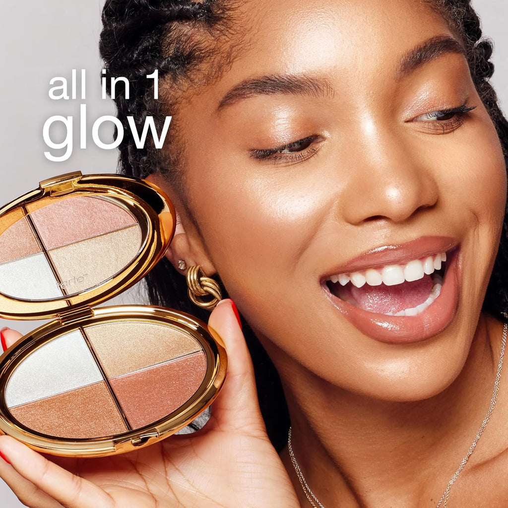 tarte glow wardrobe highlighting eye & cheek palette – Highlighter, Blush, Bronze & Eyeshadow All-in-One Face & Eye Viral Makeup for Everday Radiant Blendable Glow, Vegan & Cruelty Free, full size