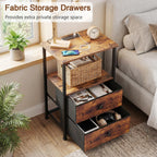 Night Stand, Nightstands Set Of 2 With Charging Station | Bedside Table With 2 Fabric Drawers For Bedroom, End Tables With Storage Shelf For Small Spaces, Rustic Brown