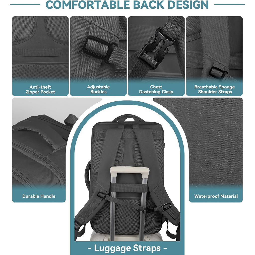 Travel Backpack, 50L Expandable Extra Large Laptop Backpack, Carry On Backpack Airline Approved Water Resistant Business Suitcase Daypack Bag Fits 17 Inch Laptops, Travel Gifts For Men Women, Black