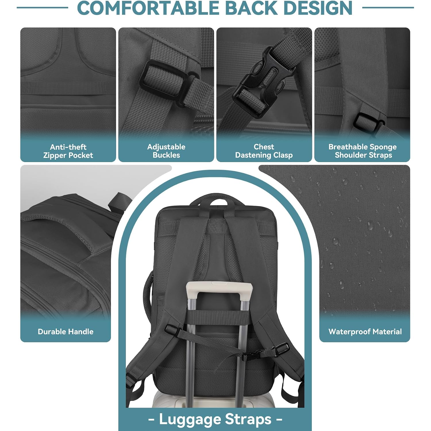 Travel Backpack, 50L Expandable Extra Large Laptop Backpack, Carry On Backpack Airline Approved Water Resistant Business Suitcase Daypack Bag Fits 17 Inch Laptops, Travel Gifts For Men Women, Black