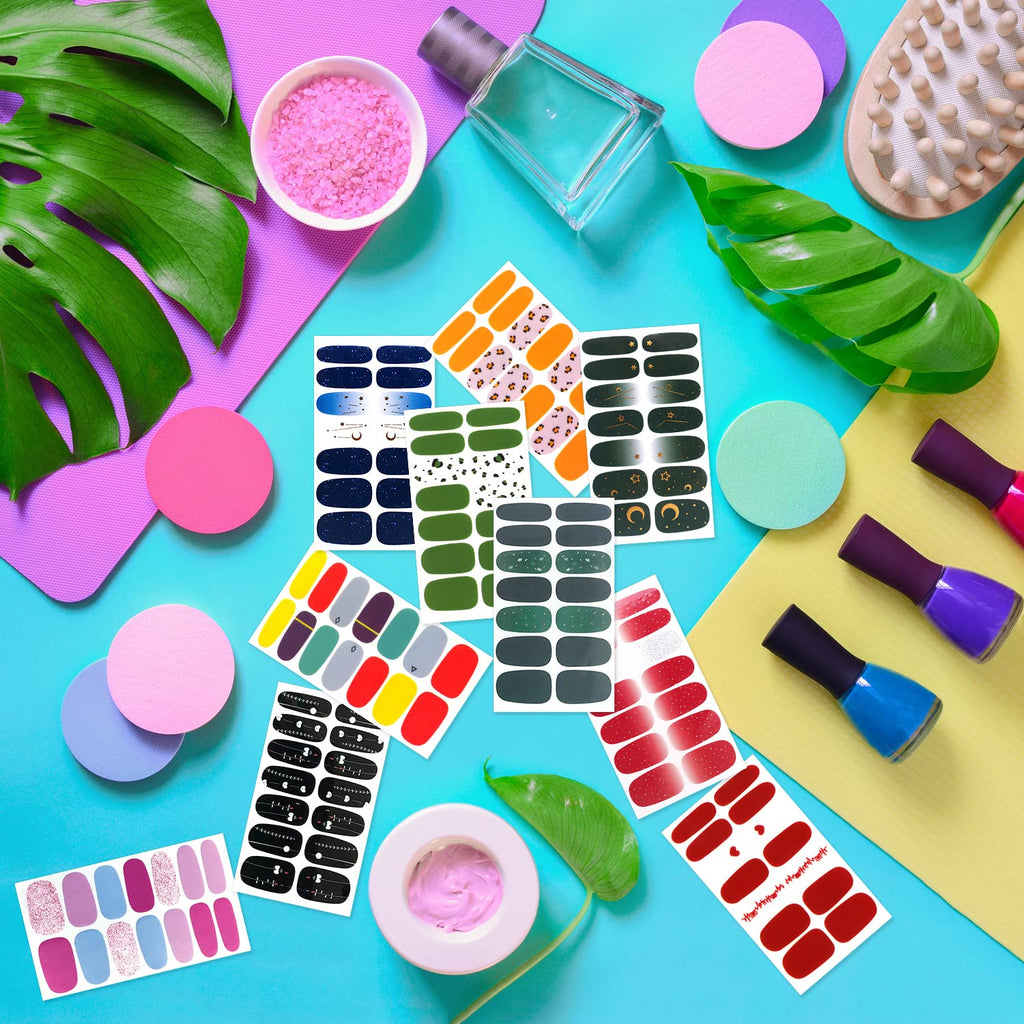 420 Pieces 30 Sheets Glitter Nail Wraps with Nail File Nail Polish Strips Self Adhesive Nail Polish Stickers Nail Strips for Women Girl Salon Nail Art Accessories