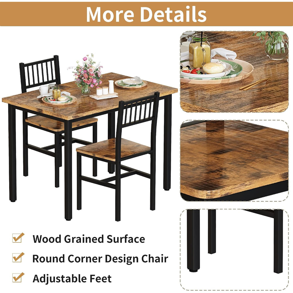 Awqm 3 Piece Dining Table Set For 2, Small Kitchen Table Set For 2 With Chairs,Wood Breakfast Nook Table And Chairs Set Of 2,Dinette Set For Small Space,Dining Room,Apartment, Brown