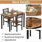 Awqm 3 Piece Dining Table Set For 2, Small Kitchen Table Set For 2 With Chairs,Wood Breakfast Nook Table And Chairs Set Of 2,Dinette Set For Small Space,Dining Room,Apartment, Brown