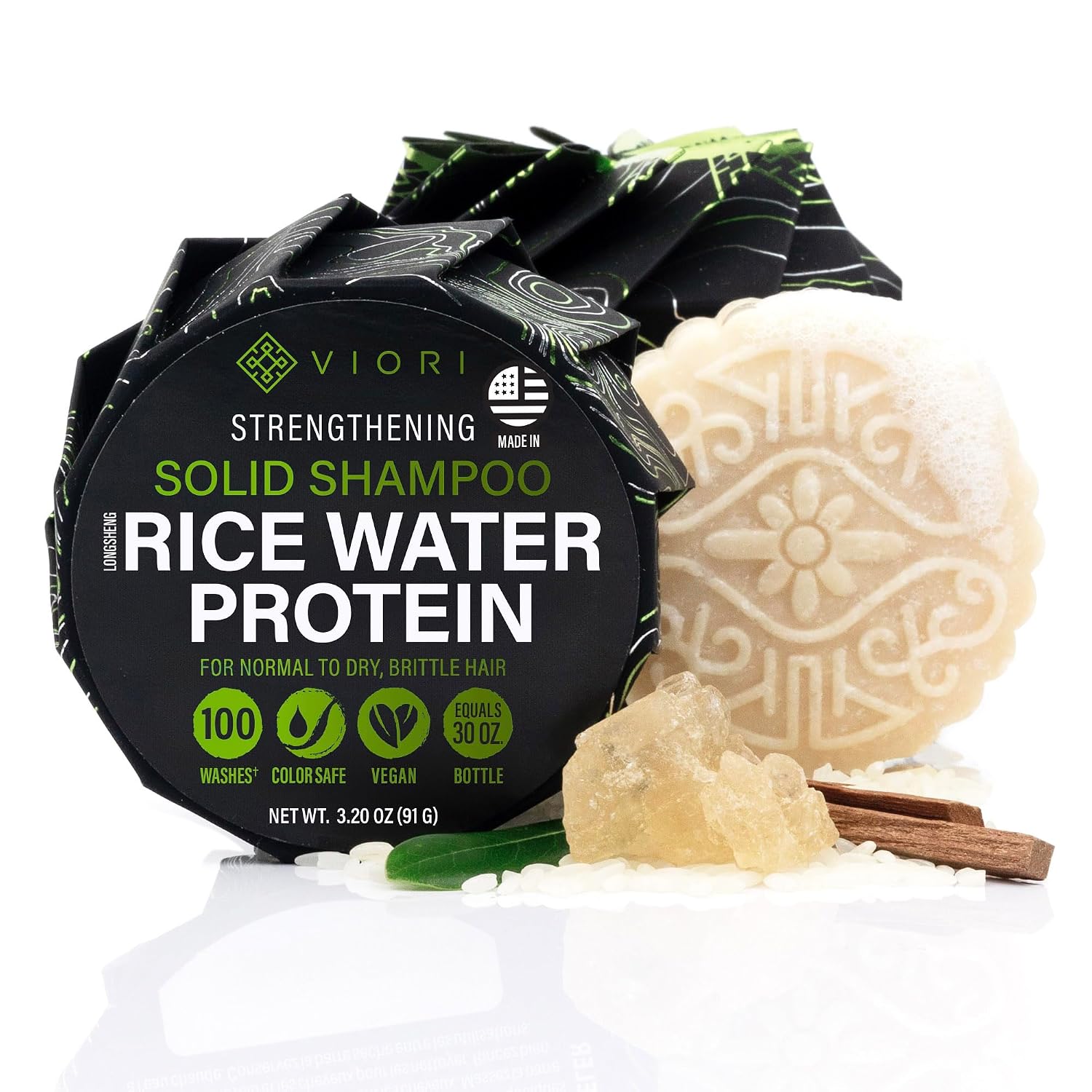 Viori Hidden Waterfall Shampoo Bar - Made With Rice Water For Hair Growth - Handcrafted Sulfate Free Shampoo
