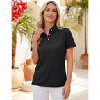 Women's Polo Shirts Short Sleeve V Neck Business Casual Tops Golf Collared 3 Buttons Summer Work Blouse