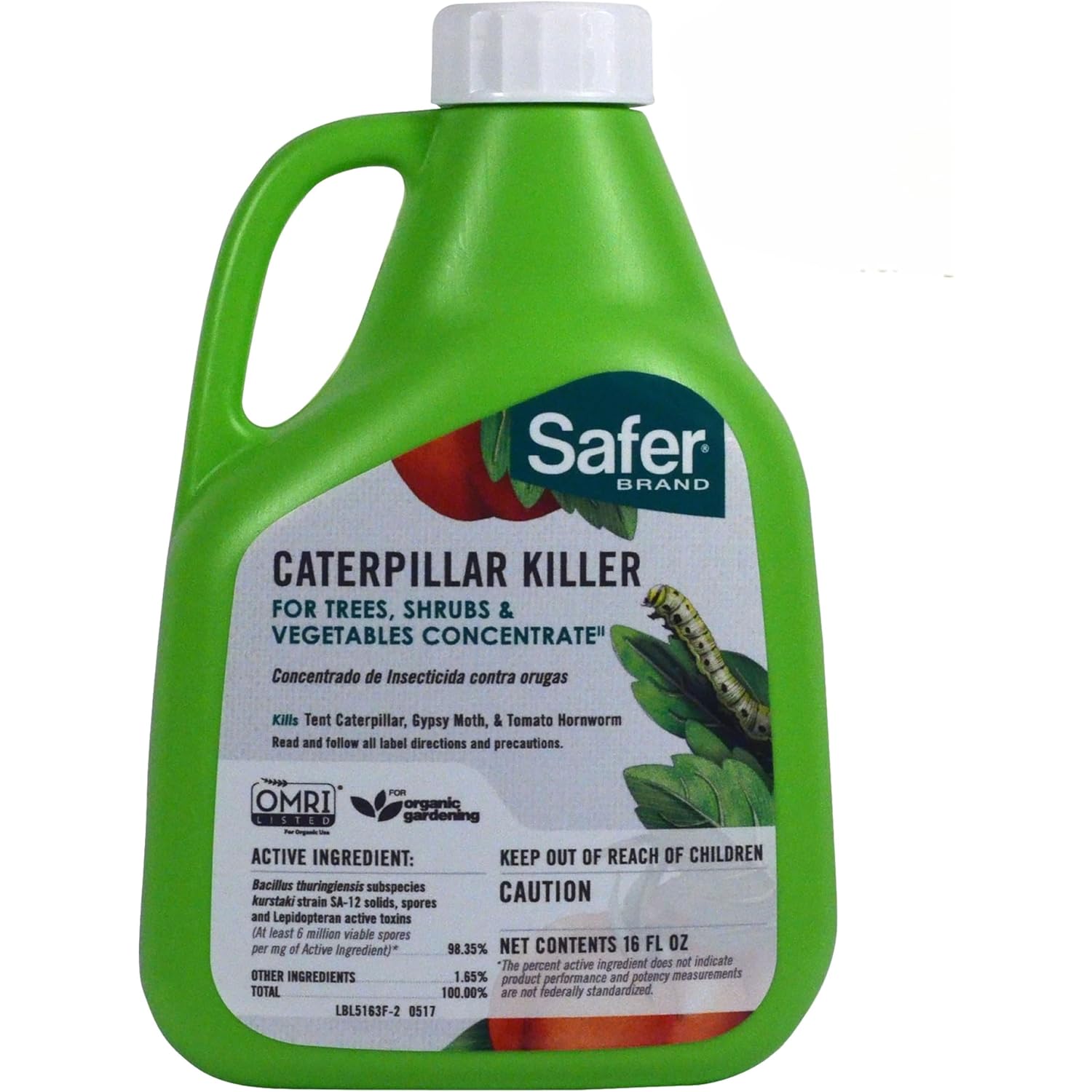 Safer Brand Caterpillar Killer Ii Concentrate Spray, 16 Fl Oz | Kills Caterpillars, Gypsy Moth Larvae, Worms & Cabbage Loopers, Organic Pest Control Spray, Outdoor Use In Plants & Gardens