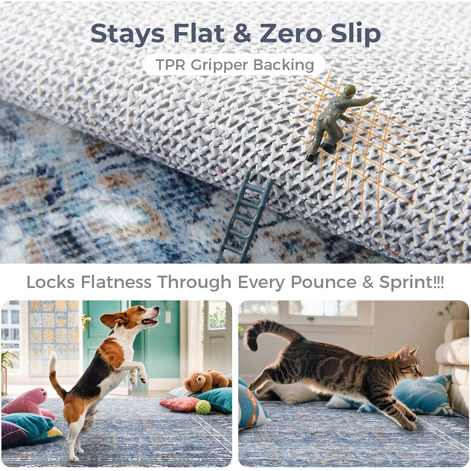 Oppodream Vintage Blue Area Rugs 5X7, 5 X 7 Retro Washable Rug Non Slip, Low-Pile Faux Wool Carpet, Distressed Navy Floor Mat For Living Room, Bedroom, Kitchen, Office, Dorm, Dinning Room