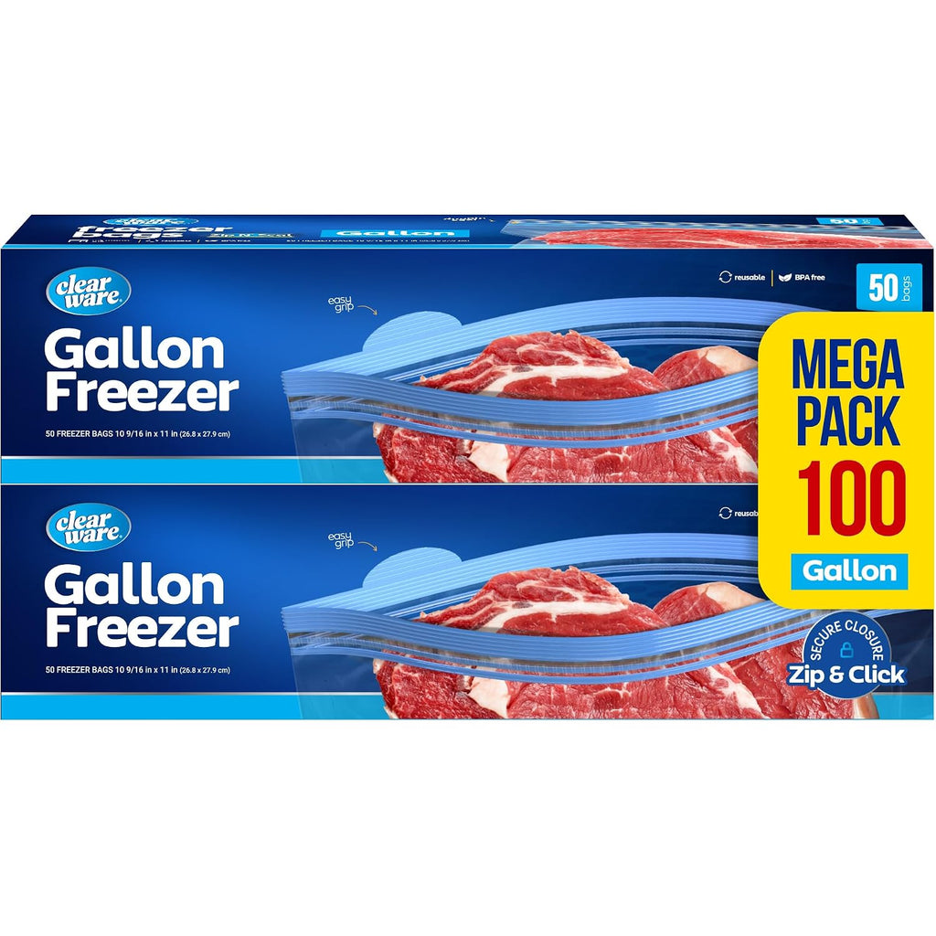 Gallon Freezer Bags, Double Zipper Seal - 100 Count, Thick Resealable Plastic Storage Bags - Reusable Gallon Storage Bags For Food Storage, Meat, Vegetables, Fruit - Microwave-Safe, Zero Bpa - 2 Boxes