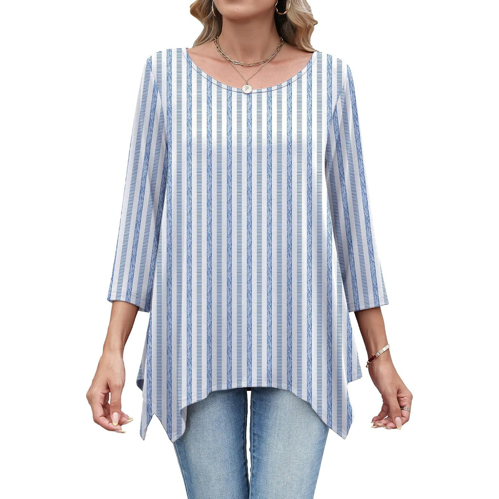 3/4 Length Sleeve Womens Tunic Tops Loose Fit Blouses Dressy Casual Crew Neck Tees S-2XL
