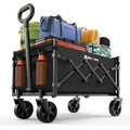 Folding Wagon Cart With Wheels, 220Lbs Utility Wagon Cart, Black | Collapsible Wagon With 360° All-Terrain Wheels & Adjustable Handle, Foldable Cart For Groceries Camping Sports Gardening