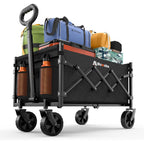 Folding Wagon Cart With Wheels, 220Lbs Utility Wagon Cart, Black | Collapsible Wagon With 360° All-Terrain Wheels & Adjustable Handle, Foldable Cart For Groceries Camping Sports Gardening