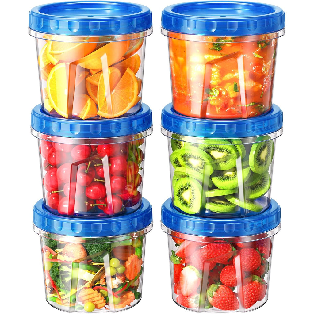 Biuleon 6 Pack-24 Oz Freezer Storage Containers, Plastic Food Storage Containers With Twist Top Lids, Bpa Free And Reusable Soup Containers With Lids, Leakproof/Microwave/Dishwasher Safe