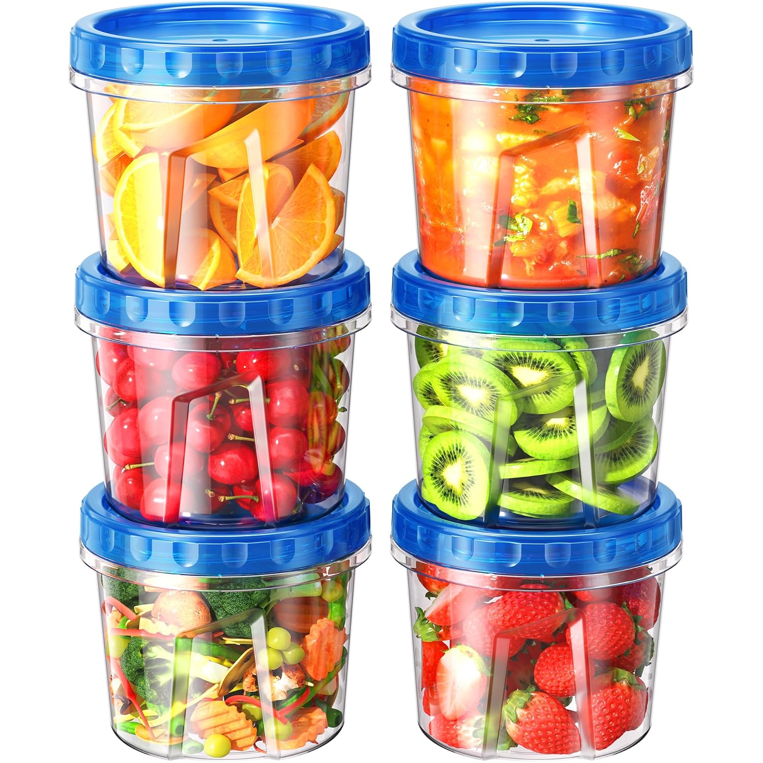 Biuleon 6 Pack-24 Oz Freezer Storage Containers, Plastic Food Storage Containers With Twist Top Lids, Bpa Free And Reusable Soup Containers With Lids, Leakproof/Microwave/Dishwasher Safe