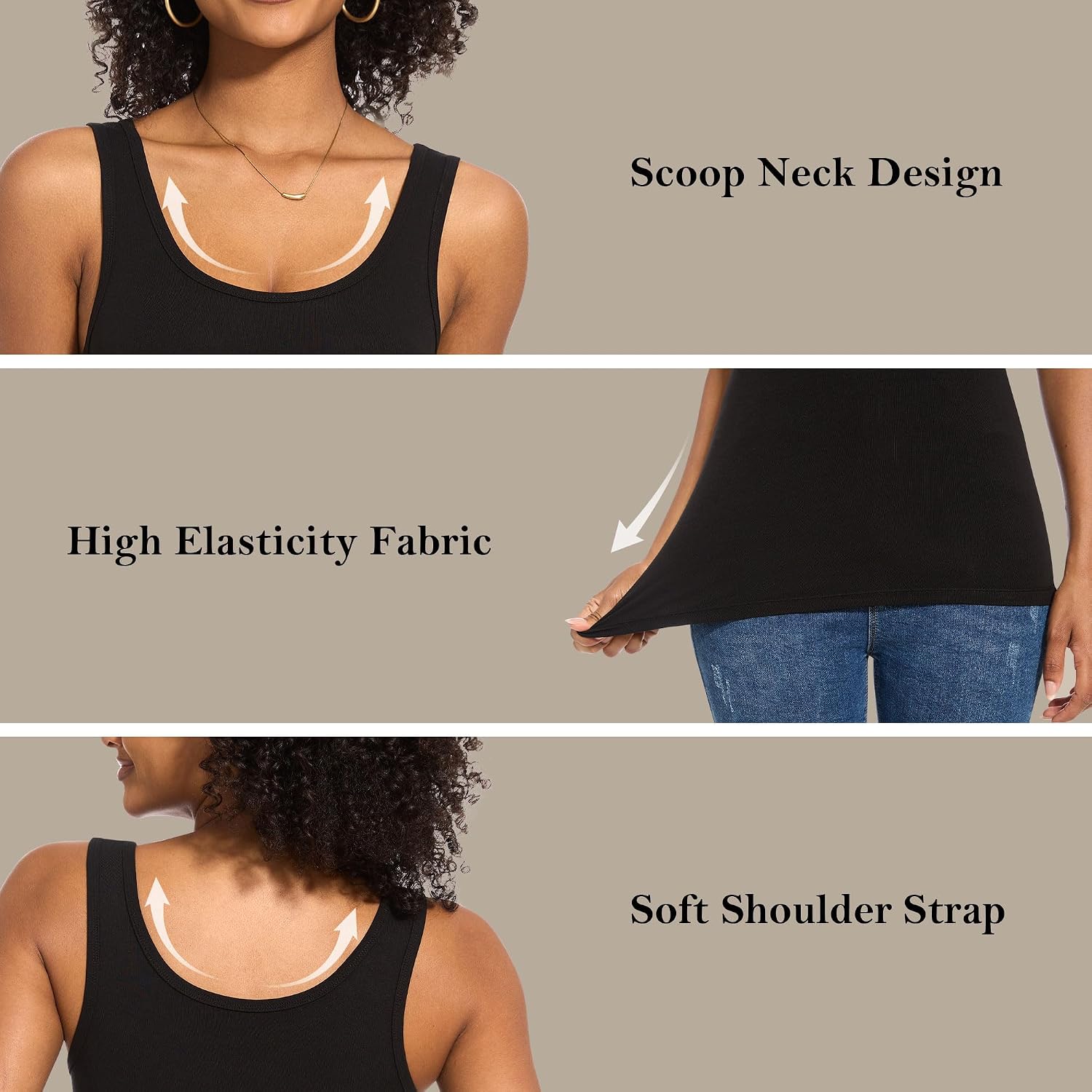TVKSOM 5 Pack Basic Tank Tops for Women Undershirt Ribbed Sleeveless Scoop Neck Casual Layering Basic Tanks Top