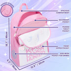 Get Trend Kpop Demon Hunters Backpack For Girls, Officially Licensed 18In Bookbag & Adjustable Padded Straps, Lightweight Travel School Bag, Huntrix Gifts For Girls (Pink/White)
