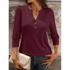 ANRABESS Womens Henley 3/4 Sleeve Tops, V Neck Comfy Fabric Shirts, Cozy for Work, Business, Trendy Versatile Casual Wear