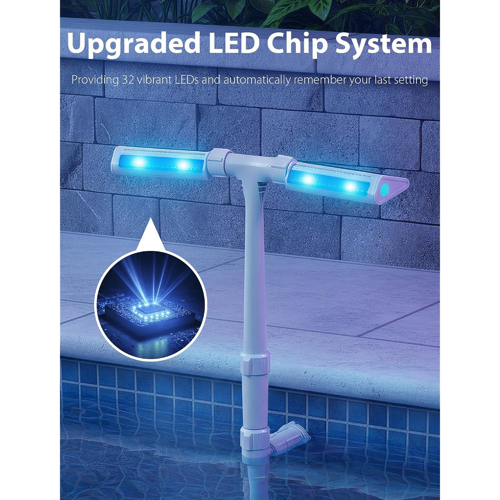 2026 Upgrade Height Solar Pool Fountain With 10-Color 4-Modes Led Lights, Auto Light-Sensing Sprinkler Waterfall For Above & Inground Pools With Remote, 360° Adjustable Dual Spray For Cooling (White)