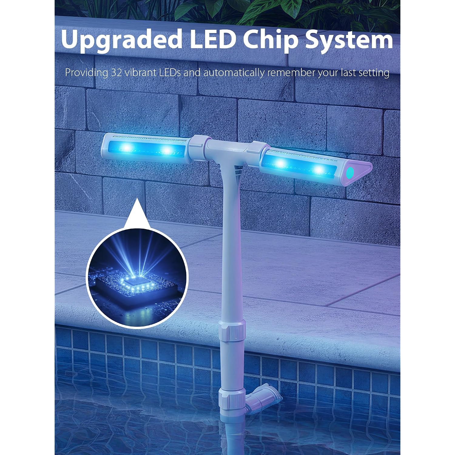 2026 Upgrade Height Solar Pool Fountain With 10-Color 4-Modes Led Lights, Auto Light-Sensing Sprinkler Waterfall For Above & Inground Pools With Remote, 360° Adjustable Dual Spray For Cooling (White)
