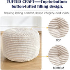 Round Ottoman,Corduroy Pouf Ottoman Foot Rest,Beige,18X14 In | Storage Ottoman Footstool For Living Room,18X14 Soft Floor Poufs,Memory Foam Filling,Footrest Only