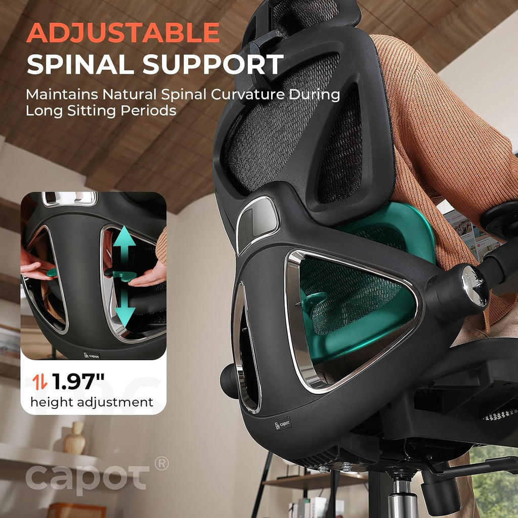 Ergonomic Mesh Office Chair, Adjustable Lumbar High Back Desk Chair 400Lbs, 4D Flip-Up Arms, 3-Level Tilt Backrest, 3D Headrest, Pu Wheels, Swivel Rolling Computer Seating For Long Desk Work