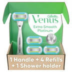 Gillette Venus Extra Smooth Razor for Women, Includes 1 Reusable Razor Handle + 4 count 5-Bladed Razor Refills, Women's Razor with Durable Metal Handle and Shower Holder