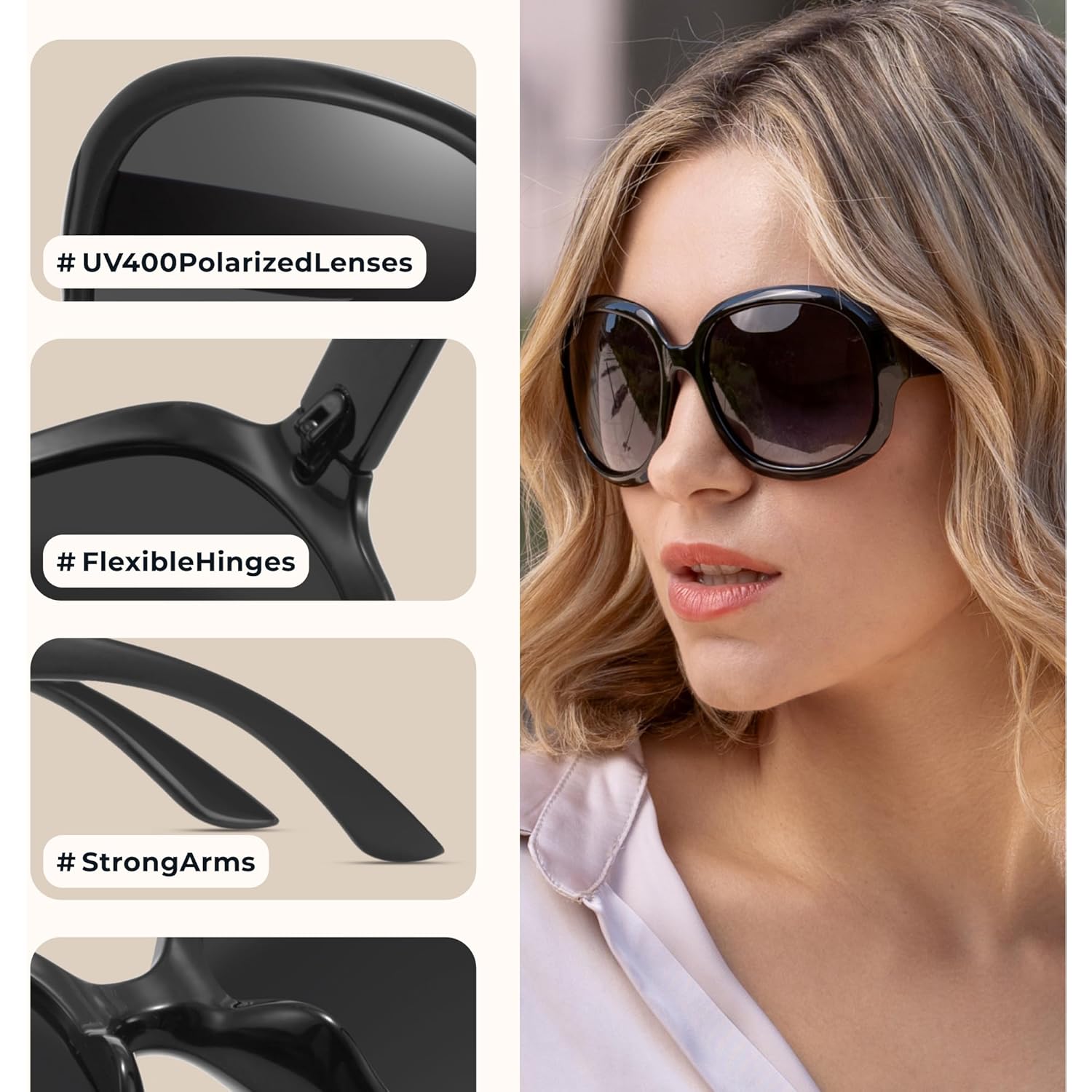 miyya Bug Eye Oversized Polarized Sunglasses Womens, Trendy Retro Sun Glasses for Women 2025, Oversized UV Protection Shades