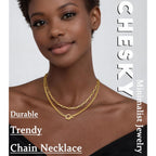 CHESKY Layered Necklaces for Women, 14K Gold Plated Chain Necklace Women Trendy Cuban Link Paperclip Chain Toggle Clasp Necklace Fashion Chunky Jewelry for Women