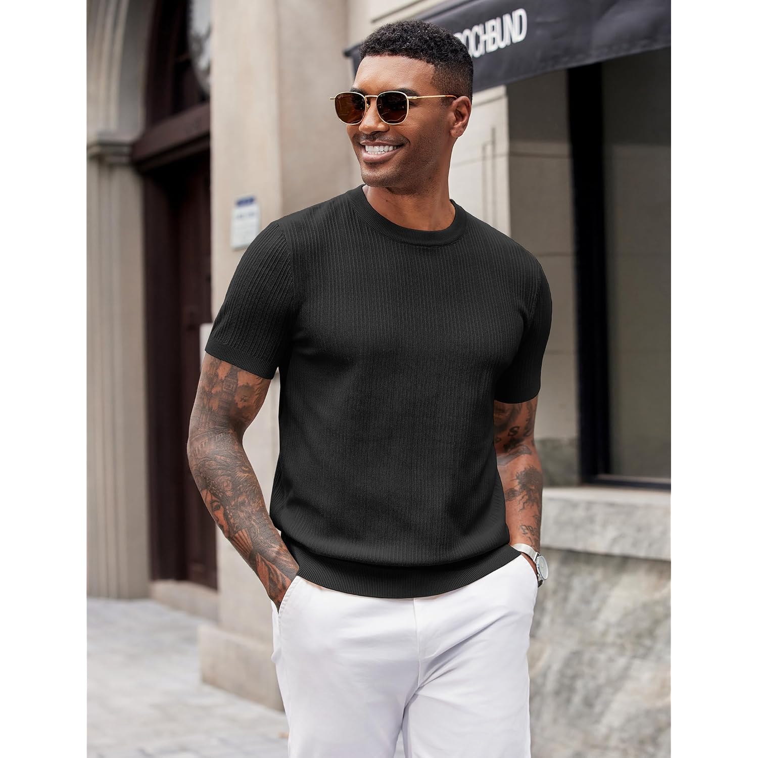 Coofandy Men'S T-Shirts Short Sleeve Knit Shirts Casual Crewneck Ribbed Dress Tee Shirt