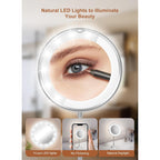 10X Magnifying Mirror With Light, Flexible Gooseneck Travel Make Up Mirror | Wall Mount Mirror With Lights And Magnification, Battery Operated Cordless With Suction Cups For Bathroom Silver 1 Lighting