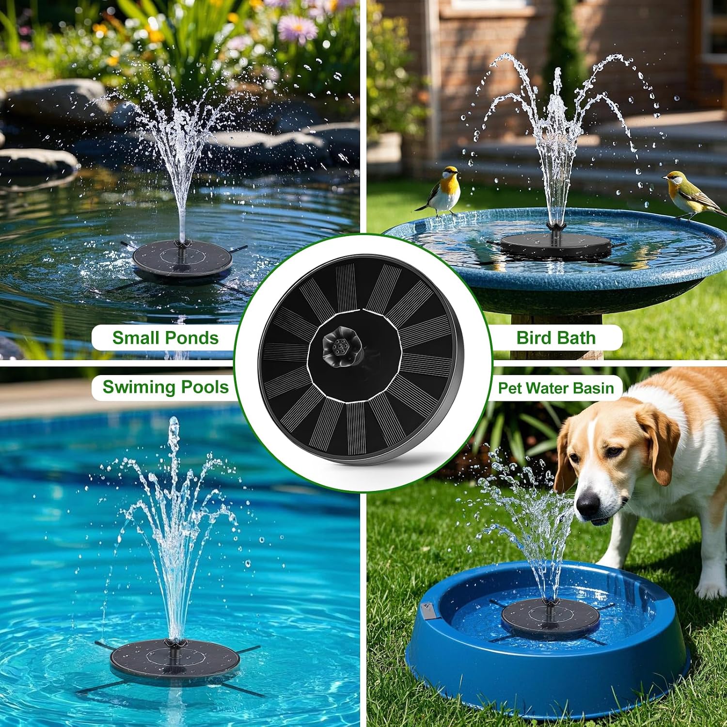 Solar Fountain Pump With Spray Height Adjustment, Upgrade Glass Solar Bird Bath Fountains With 6 Nozzles, Outdoor Solar Water Fountain Pump For Bird Bath, Garden, Pool, Pond