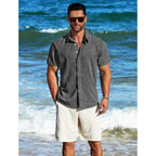 Men'S Linen Short Sleeve Button Down Shirt – Lightweight Breathable Summer Business Casual, Beach & Wedding Guest
