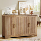 55" Fluted Sideboard Buffet Cabinet With Storage,Natural Oak | Modern Credenza With 4 Doors & Adjustable Shelves,Coffee Bar Table Console For Dining Room Kitchen Living Room Entryway