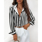 Siliteelon Button Down Shirts For Women Striped Dress Shirts Long Sleeve Casual Collared Office Work Blouses Tops