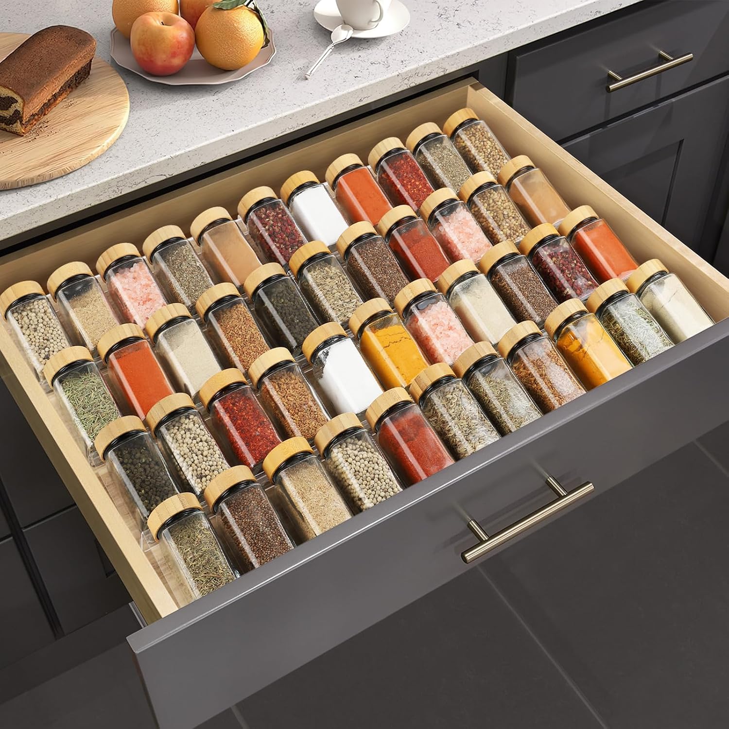 Suneerplay Spice Drawer Organizer 4 Tier, Acrylic Seasoning Organizer Rack, Clear Spice Rack Tray, Kitchen Seasoning Jars Drawers Insert (Jars Not Included/Expandable From 9" To 18")