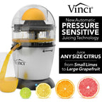 Vinci Hands Free Electric Citrus Juicer, 1-Button Juicer Machine, Orange Lime Grapefruit Lemon Squeezer, Easy To Clean Orange Juicer Squeezer, Black/Stainless Steel