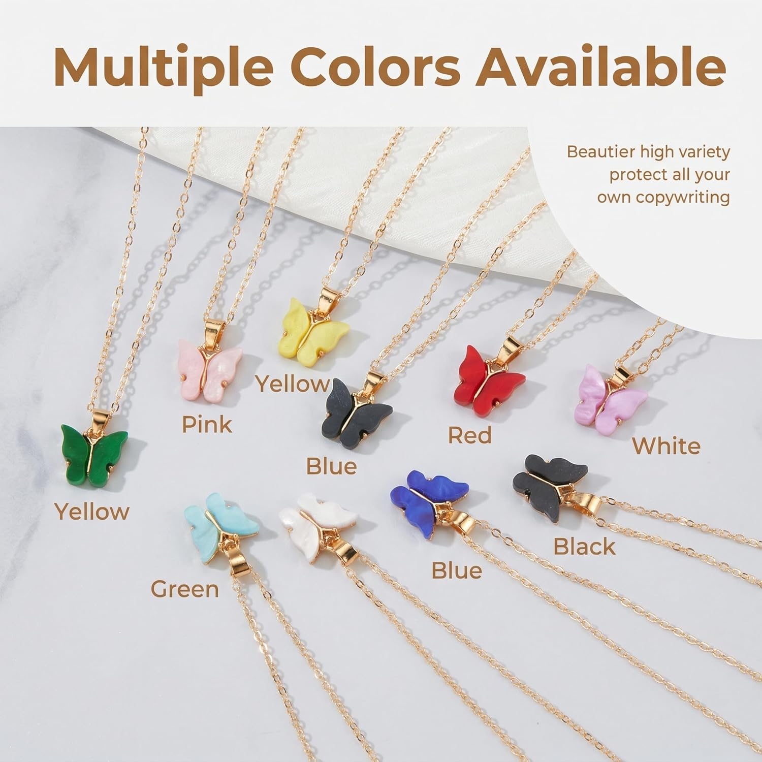 9 pcs Colorful Butterfly Pendant Necklace for Women Bohemian Acrylic Adjustable Retro Card Clavicle Chain Insect Animal Necklace Friend Friendship Party Jewelry Gift