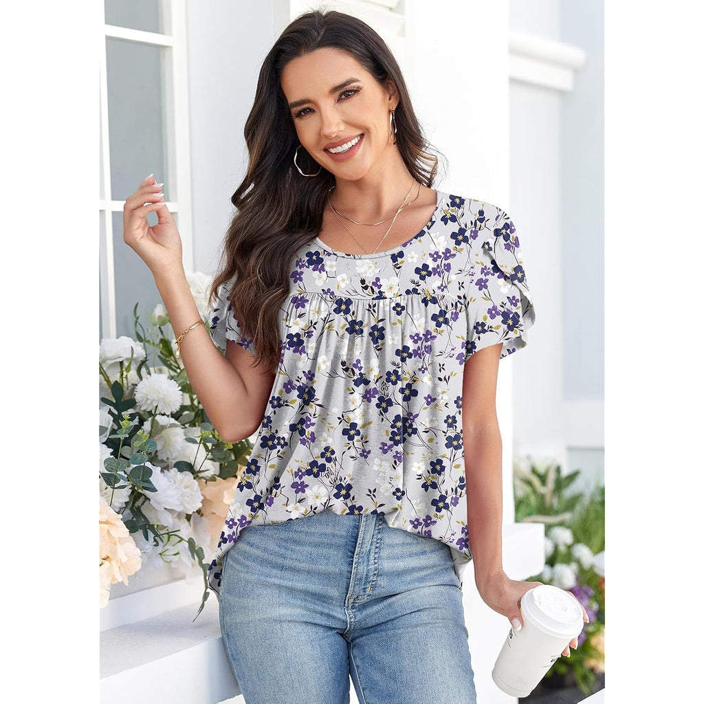 Anymiss 2026 Womens Spring Tunic Tops Summer Casual Loose Fit Short Sleeve T Shirts M-3XL