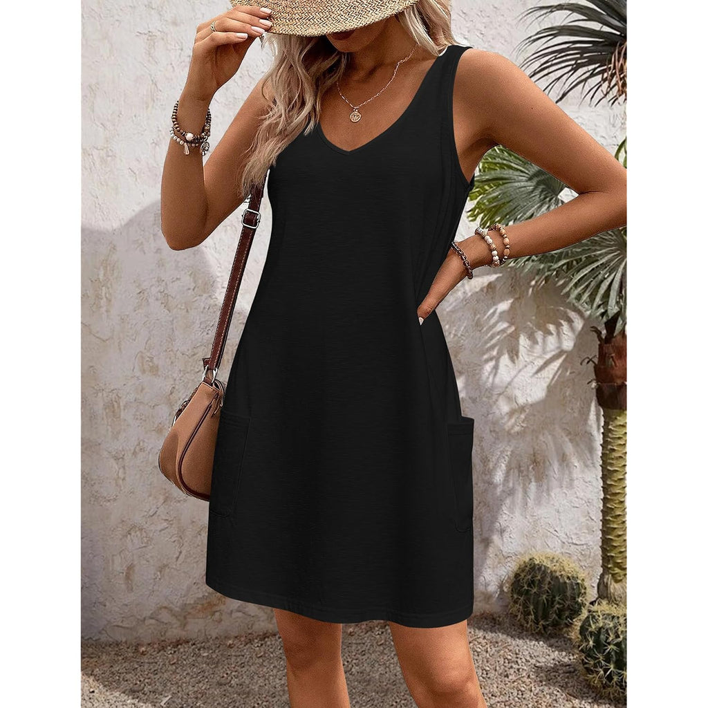 Zeagoo Womens Summer Dress 2026 Loose V Neck Sleeveless Sundresses Swimsuit Coverup With Pockets Floral Tank Dresses