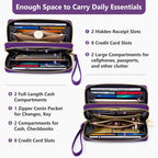 Espera Women Wallet RFID Blocking Large Capacity Card Holder Purse Double Zip Leather Designer Ladies Clutch with Wristlet