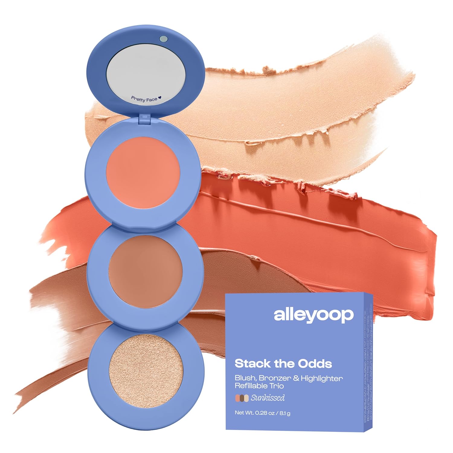 Alleyoop Stack The Odds – All-in-One Cream Makeup Palette with Blush, Contour, Bronzer & Highlighter, Stackable Face Palette for Natural Color, Easy Touch-Ups & Travel Makeup Convenience, Sunkissed