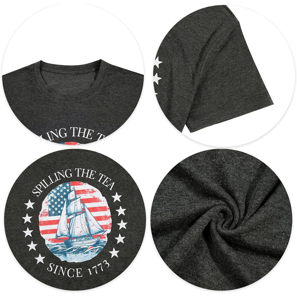 4th of July Shirts for Women Spilling The Tea Since 1773 Shirt Patriotic American Top History Teacher Tee