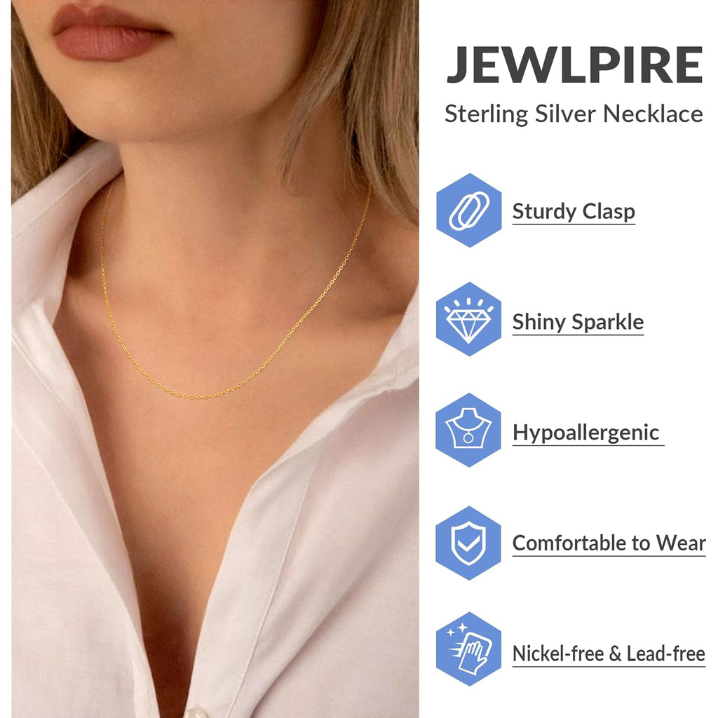 Jewlpire 18k Gold Plated 925 Sterling Silver Chain Necklace for Women, 1.2mm Cable Chain Necklace Thin & Dainty & Sturdy Women's Chain Necklaces 14/16/17/18/20/22/24 Inch