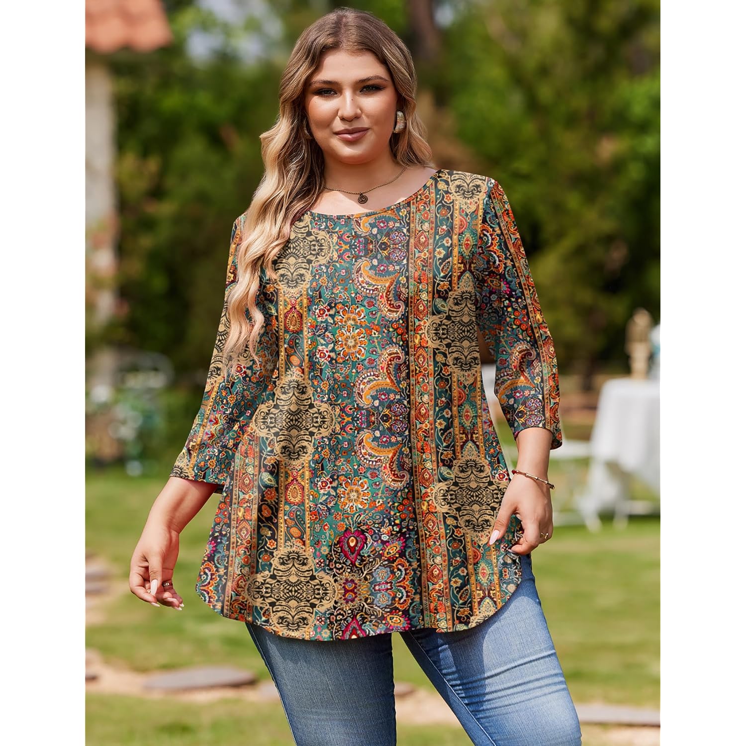 IN'VOLAND Plus Size Tops for Women 3/4 Sleeve Loose Shirts to Wear with Leggings Summer Fall 2025 Clothes