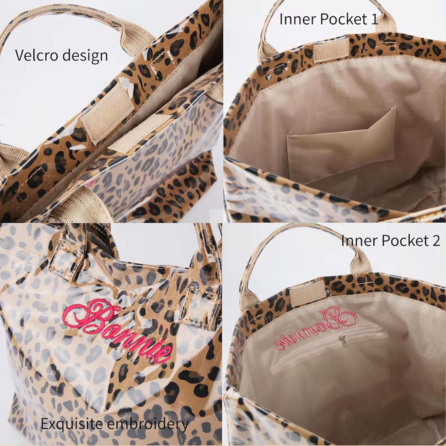 Personalized Beach Tote Bag with Name, Custom Embroidery Waterproof Striped Tote for Women, Large Capacity PVC Handbag for Summer Travel, Lightweight Beach Bag Gift for Mom Bridesmaid Birthday. | Waterproof fabric