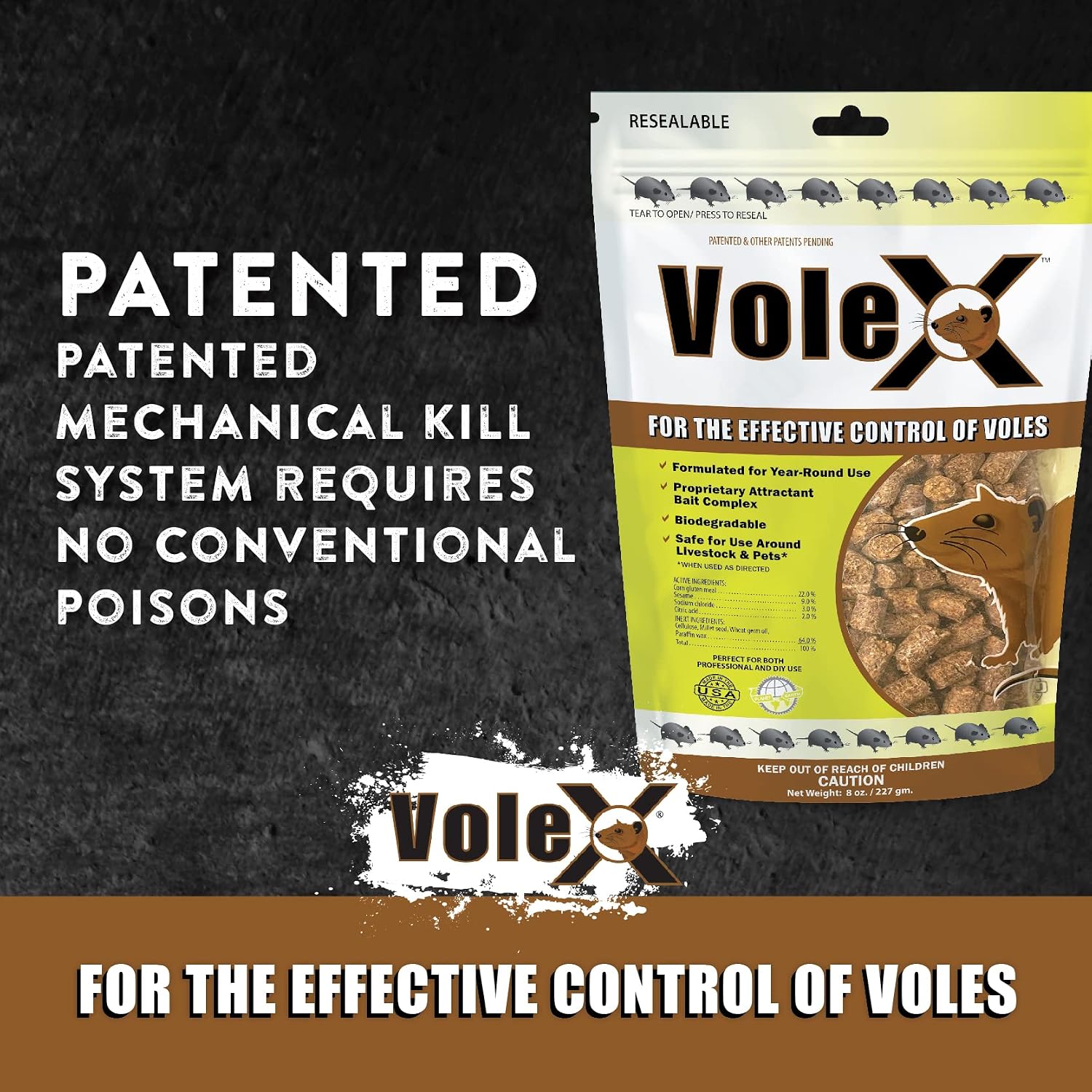 Volex - Effective Against All Species Of Voles. Safe For Use Around People, Pets, Livestock, And Wildlife