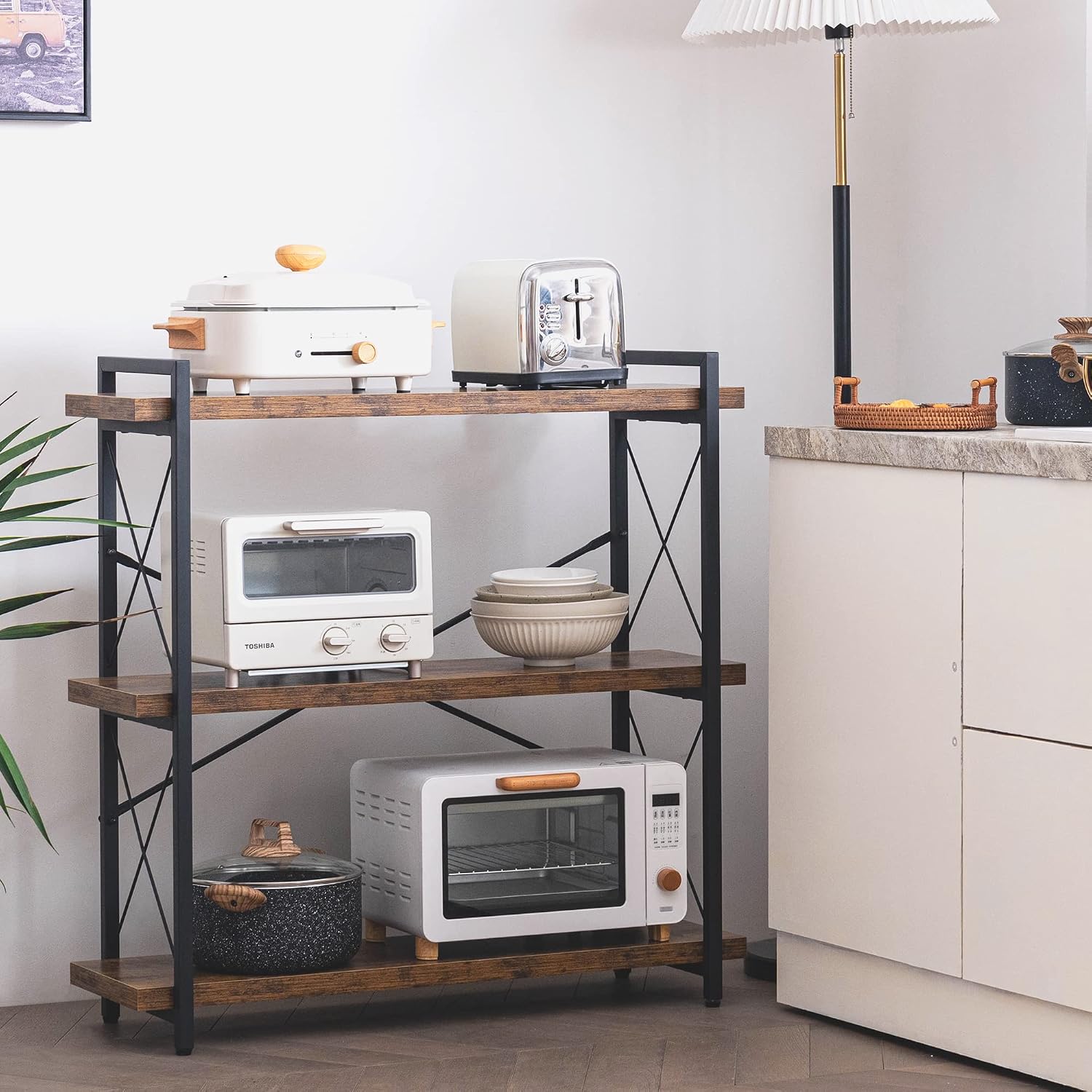Hchqhs 3-Tier Industrial Bookshelf, 35" W X 12" D X 35" H | 1.2" Shelf Thickness, 14.17" Shelf Height, Wood And Metal, Horizontal, Rustic Brown, For Office Living Room Bedroom