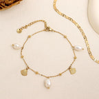 Dainty Gold Shell Pearl Ankle Bracelets for Women, Trendy Anklet Stack Charm Bracelet Adjustable Chain Summer Ocean Beach Accessories Fashion Jewelry Gift